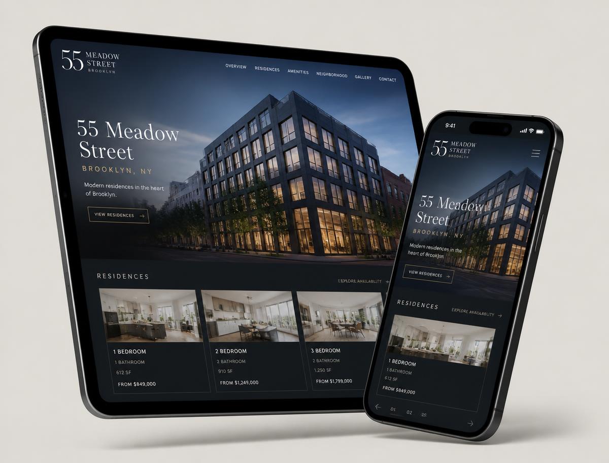 Responsive website on tablet and phone, residence listings